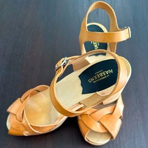 Swedish Hasbeens Tutti Frutti Natural Med Heel Height Sz 38, Excellent condition